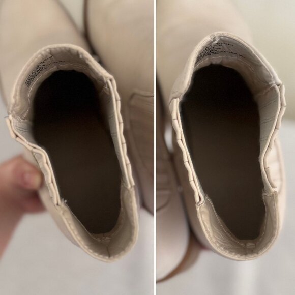 JustFab Maeve Water-Resistant Beige Ankle Boots Size 8.5 Chunky Heel Elastic - Picture 8 of 12